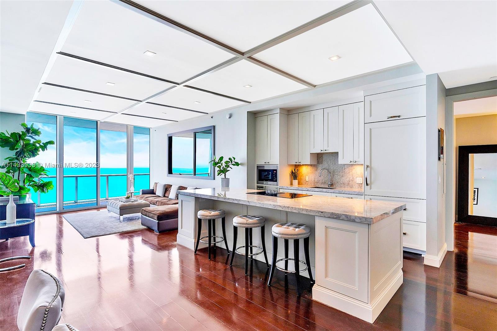 Over 2,200 SqFt rare package. A stunning renovated apartment oceanfront & center of the renowned Continuum resort. This 2 bedroom split floor plan features a spacious open living area with a large balcony accessible from each room. Stepping into the private foyer the WOW factor is evident. Marvel at the sparkling blue ocean & vast sweeping views of Miami Beach through this modern designed light filled unit with high ceilings. Compound this with a highly sought after, never available, larger than most, beautifully renovated 450 SqFt self-contained high end private suite with lush unobstructed landscape views. Ideal for family, guest apartment, private on site office or staff quarters. A splendid turn key combination offering a distinctive luxurious Continuum lifestyle with 5-star amenities.