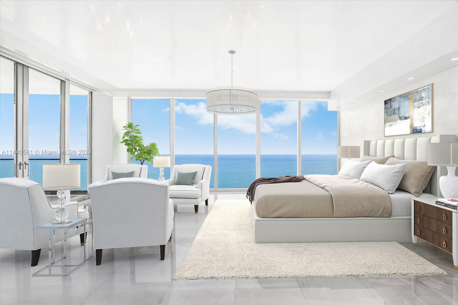 Welcome to most anticipated Estates at Acqualina -South Tower. This unique 5,222 SF Toscana floorplan is RARELY available for sale, features 4 bedrooms, 6.5 bathrooms, including a great room, family room, service room, sunrise/sunset terraces with private spa, sauna, and summer kitchen. This unit has breathtaking views of the Ocean, 180 degrees views towards the Bay and City Skyline. Unique features include: La Cornue gourmet Gas Stove, Chef's Kitchen, Fireplace, a Grand Primary Suite with His & Hers Bathrooms with Oceanfront Showers and Bathtubs, midnight bar, and an oversized walk-in closet covered in Italian leather. 40,000 SF Amenities: Ice Skating Rink, Bowling Alley, Flow-rider, Water Slide, Private Nightclub, Fitness Center, Avra Restaurant, Rolls-Royce House Cars, and more!