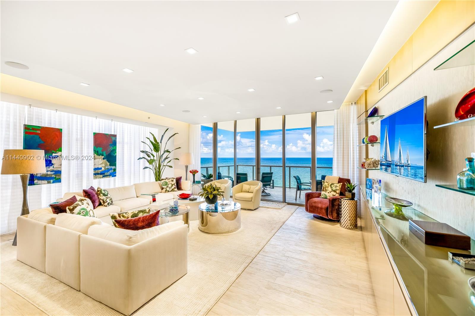 Welcome to the pinnacle of luxury living at the St. Regis Residence, North Tower in the exclusive city of Bal Harbour, FL. This extraordinary 3 Bed. +Family room/office, 3 1/2 bathrooms residence offers unparalleled levels of elegance and indulgence. This corner residence with high ceilings, has the exposures to the east, ocean front views, with spectacular sunrise, north views and west views of the intracoastal and the bay with breathtaking views of the sunset, and everything in between, allowing you to immerse yourself in the beauty of your surroundings. Step into this professionally decorated residence, meticulously designed by the renowned Steven G. Interior Designer. Porcelanato floors throughout. Every detail has been thoughtfully curated to create a space of sophistication.