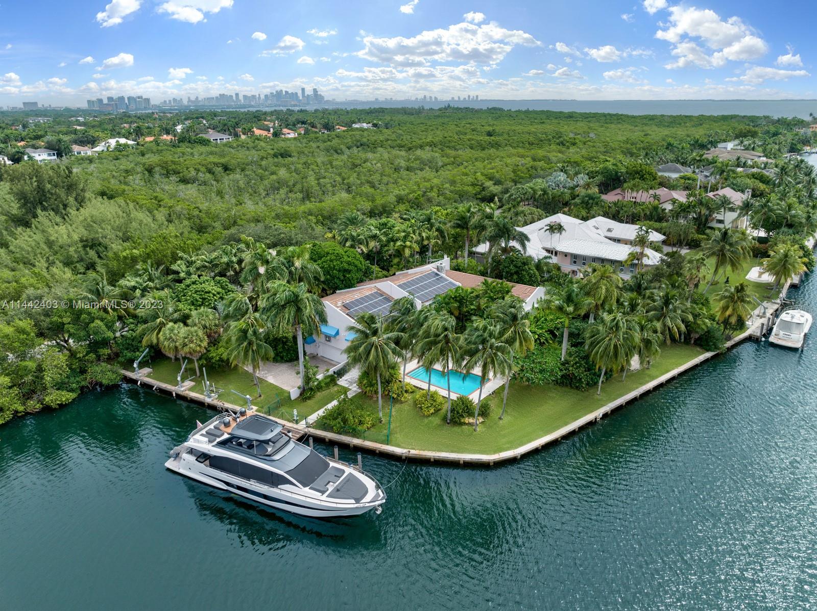 PRIME waterfront property in the exclusive gated community of Gables Estates. Expansive 1.35 acre lot boasting 400 feet of water frontage, accommodating yachts and other water vessels. Minutes from the open bay, enjoy an incredible 180 degree views of the wide waterway in your backyard. Property has plans for 10,000+ square foot custom estate by Cesar Molina. Great opportunity to build your dream home! Call listing agent for more information.