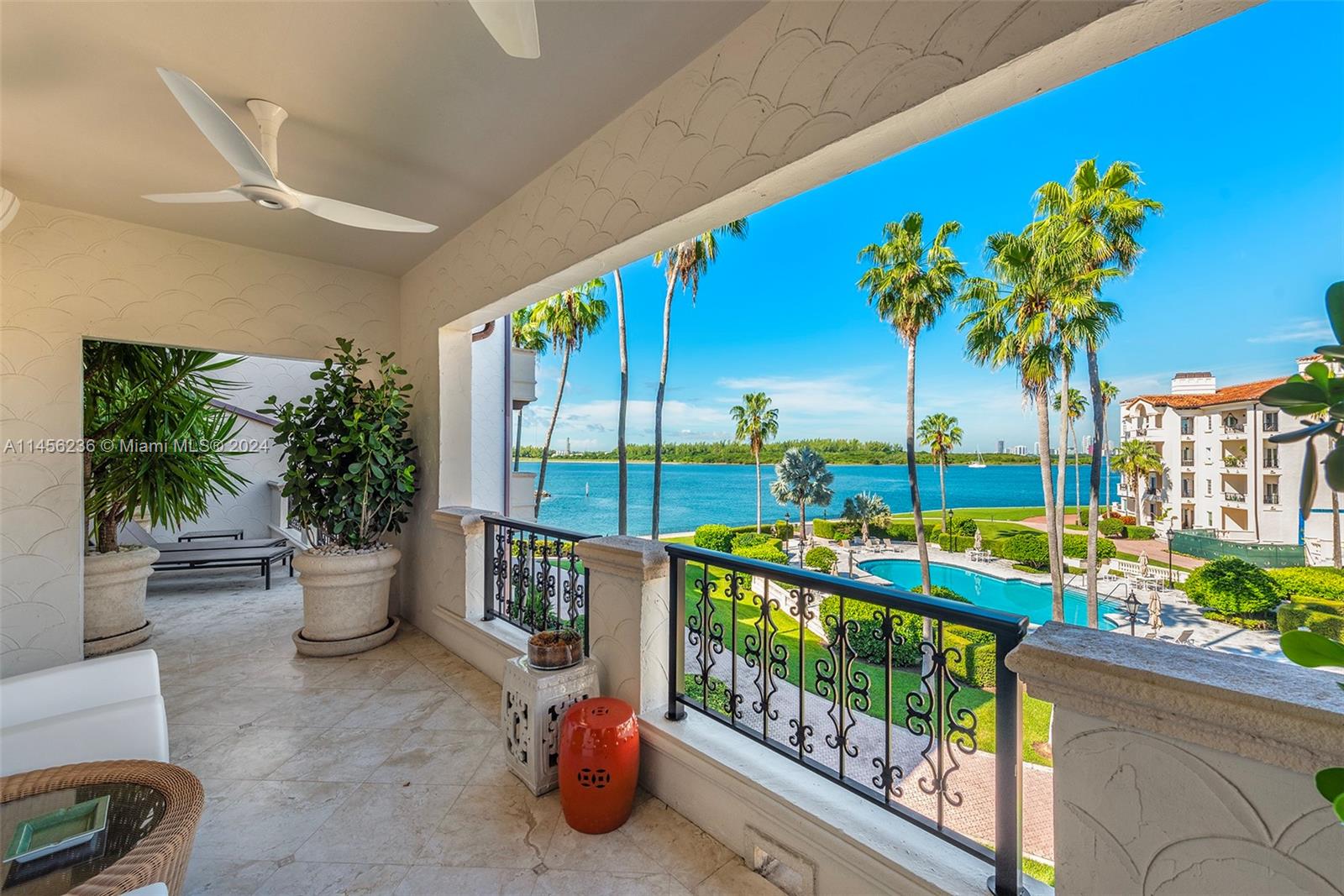 Visit this exquisite completely renovated Bayside Village Penthouse on Fisher Island! Indulge in the luxurious comfort of 3 bedrooms, 3.5 baths, corner unit with spacious 2,744 sq ft interior. Its expansive terraces overlook the Miami Skyline, Biscayne Bay, and Virginia Key perfect for entertaining. This charming PH comes fully furnished. It features: vaulted ceilings, marble floors, gourmet kitchen, impact glass doors, smart home system, and many more features. Live the Fisher Island Lifestyle in this exceptional condo! Easy to show.