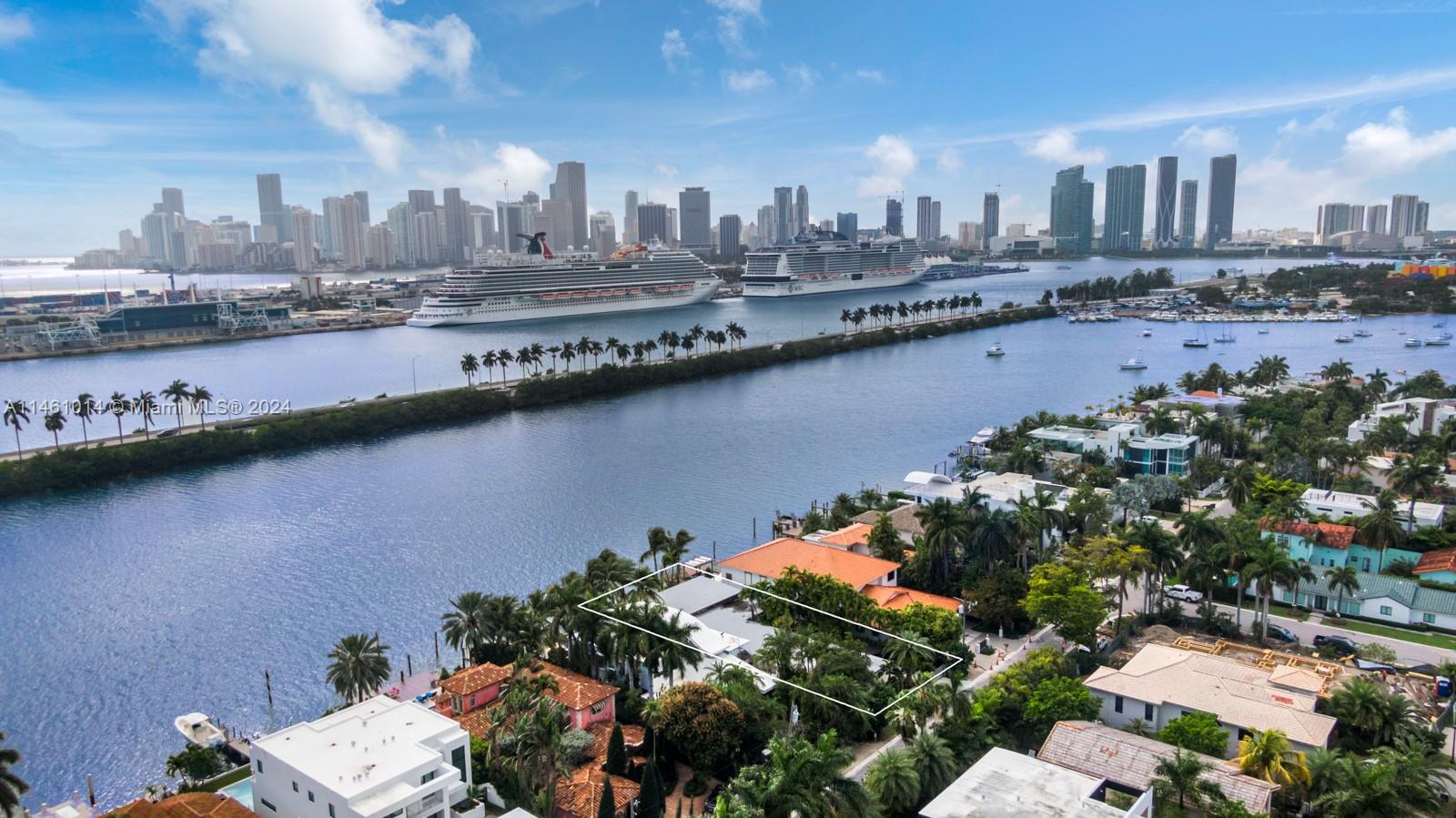 EXCEPTIONAL opportunity to build your dream waterfront home or renovate the existing residence in the coveted Palm Island. Sitting on an 8,000 SF lot with 60FT of water frontage, this south-facing home offers panoramic views of the Miami skyline and breathtaking sunsets. Enjoy quick and easy access to the open ocean and ultimate privacy in this police-guarded, gated community.