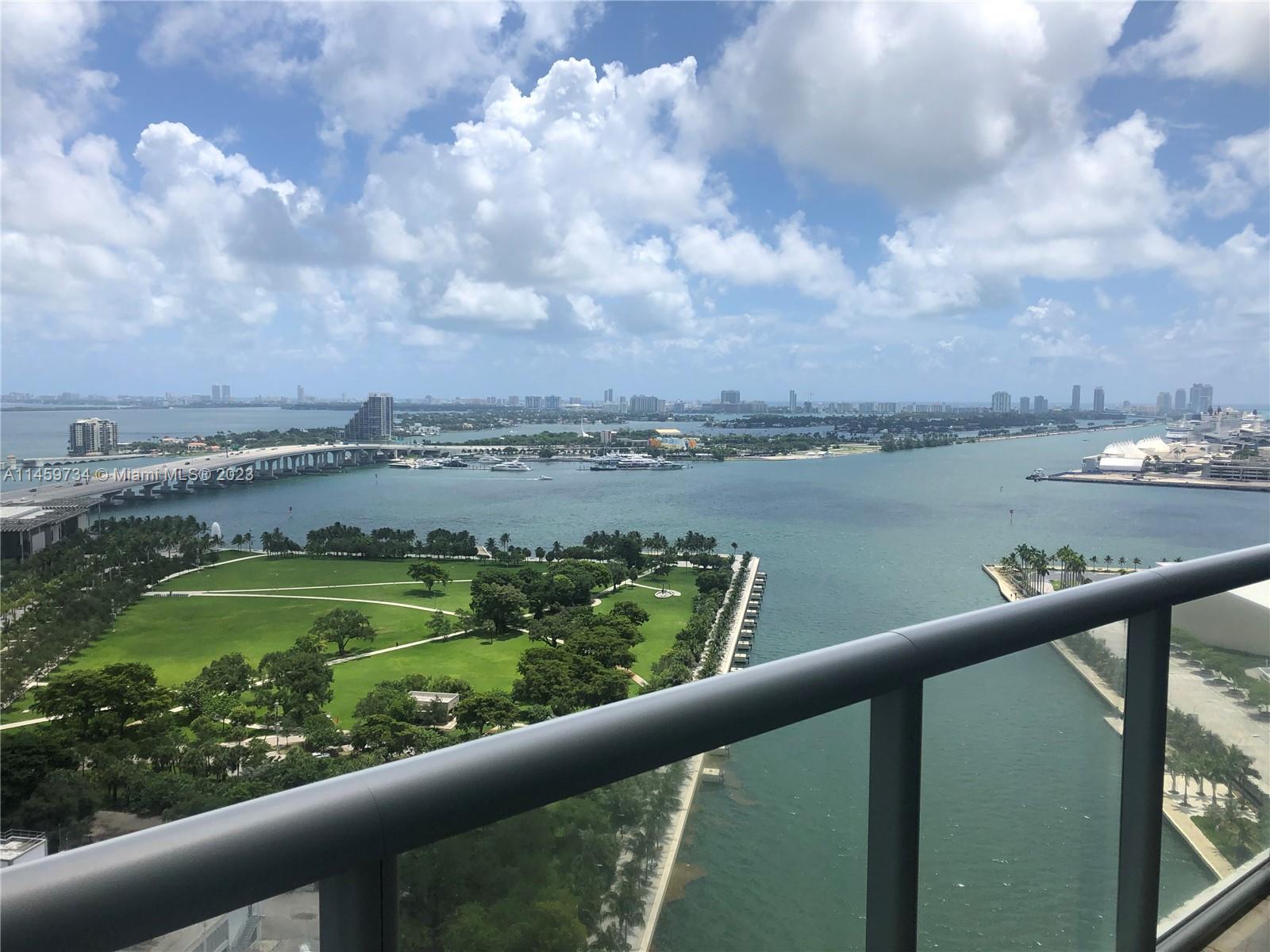 Amazing 2 Bedrooms- 2 Baths- 2 Balconies corner unit. Sunrise bay views and Sunset pool and city lights views. This spacious 1,318 sqf plus balconies Residence features high ceilings, high impact windows, two walking closets, master bathroom with double sinks, roman bathtub-shower combo and bidet. Open kitchen with stainless steels appliances and pantry. Marble tile throughout the unit. One covered parking included. Marina Blue full floor amenities include two heated pools, hot tub, fitness center, BBQ, Sand Volleyball court, party room. 24 hours concierge and valet parking. Best location in Downtown Miami across the street from Museum Park and Kaseya Center. Text Listing Agent For Showings. Easy to Show.