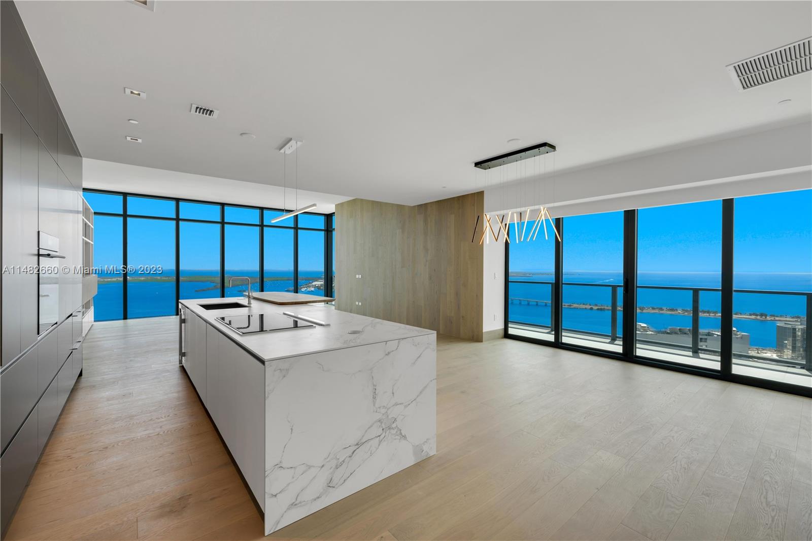This is hands-down the most stunning apartment on Brickell. Be the first to live in this residence that has been completely gutted with brand new wood floors, Poggenpohl kitchen cabinetry, Sub Zero and Miele appliances and spa like bathrooms. Jaw dropping views of the Atlantic Ocean, Biscayne Bay, South Beach, Key Biscayne, south Brickell Av and all the way west to the MIA airport. Echo condominium is one of the newest luxury buildings in Brickell which offers 5-star resort style amenities that include an infinity pool, a bar with food & drinks, a fitness center, in-house chauffeur service, and 24/7 valet service. This unit come with 3 PARKING spots.