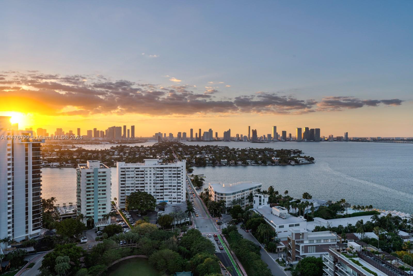 Enjoy 270-degree panoramic views of Miami’s Skyline, Biscayne Bay, Venetian Islands, and the ocean from the top floor of the Grand Venetian. This 4,750 sq. ft. two-story PH features two wrap-around balconies and 22 ft. floor-to-ceiling windows. The 1st level contains a primary suite w/ a steam sauna, an open kitchen w/ 2 dishwashers, 2 refrigerators & 3 freezers, and an open living and dining area perfect for entertaining. The 2nd level offers 2 guest suites, a media room w/ a bar, and an office/loft. This home in the sky has Miele and SubZero appliances & slate, wood, marble, and limestone flooring throughout. Located on Belle Isle, you are steps away from Sunset Harbor, Lincoln Rd shopping, & more. Building amenities include a pool, hot tub, BBQs, gym, tennis court, valet, security, etc.