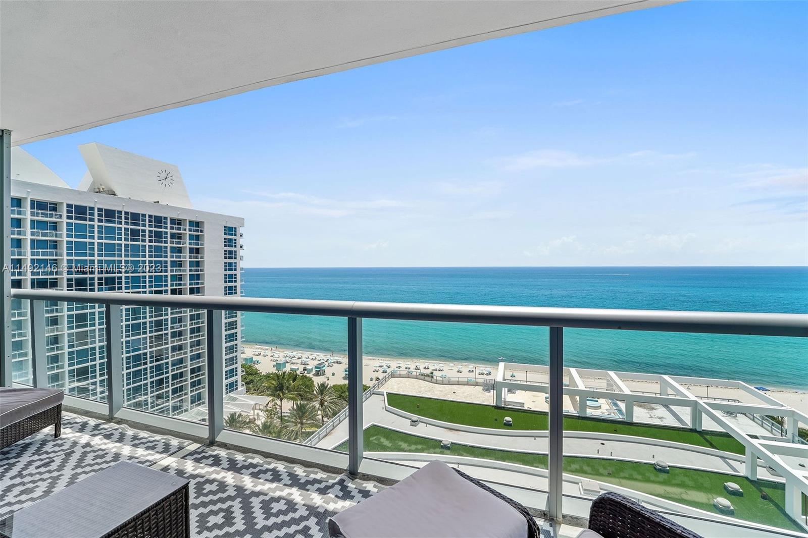 Rarely offered DIRECT OCEAN VIEW from all rooms, 1 bedroom, 1 ½ bathroom unit at Carillon Miami Wellness Resort, a premier oceanfront luxury property.  Balcony spans the entire unit.  Luxuriate in South Florida’s largest spa & thermal experience.  Easy access through Indoor connector to 70,000 sqft hotel, spa & fitness center.  Classes offered 7 days a week, from morning until evening.  Owner receives 8 spaces (names) on POL, which is, in essence, 8 “memberships” for unlimited use of amenities and classes.  Restaurant; bar; Corner Store; salon; 4 pools; 24hr security; wellness staff; concierge. Great walking neighborhood with all conveniences, including Publix across street. Only all cash offers considered. Tenant occupied with lease expiring 10/14/24. Restricted access for showings.