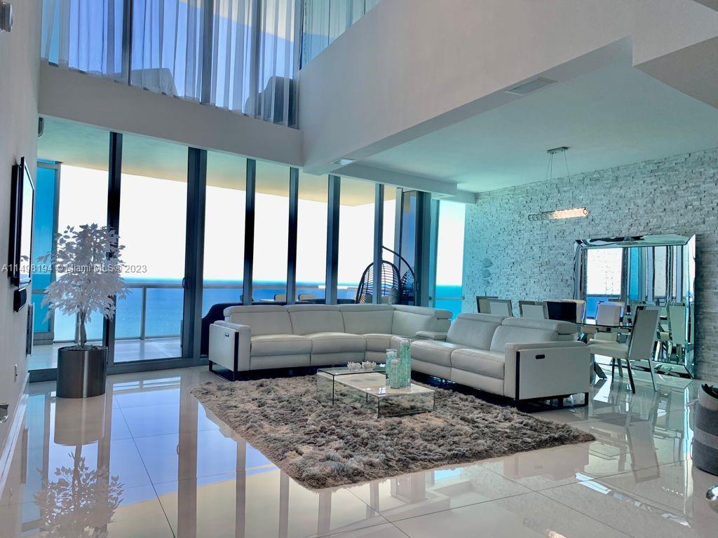 RARE 2 floor PENTHOUSE on the 44th floor with direct ocean views from every room. Over 3, 700 sq ft (343 m2) incl 2 Ocean View Terraces, 3 bd, 3.5 baths. Fully furnished. Private elevator foyer opens up to your kingdom in the sky. Large Walk-in Closets. Fully equipped with contemporary, state of the art kitchen MIELE appliances. The ONLY Building with OCEANFRONT DRIVEWAY! East and West Pools, Spa, Fitness Center, Movie Theater, Kids Play Room, Party Rooms, 24 hour Security and Valet, Concierge. move in -1st month,last month,+2 security deposits .