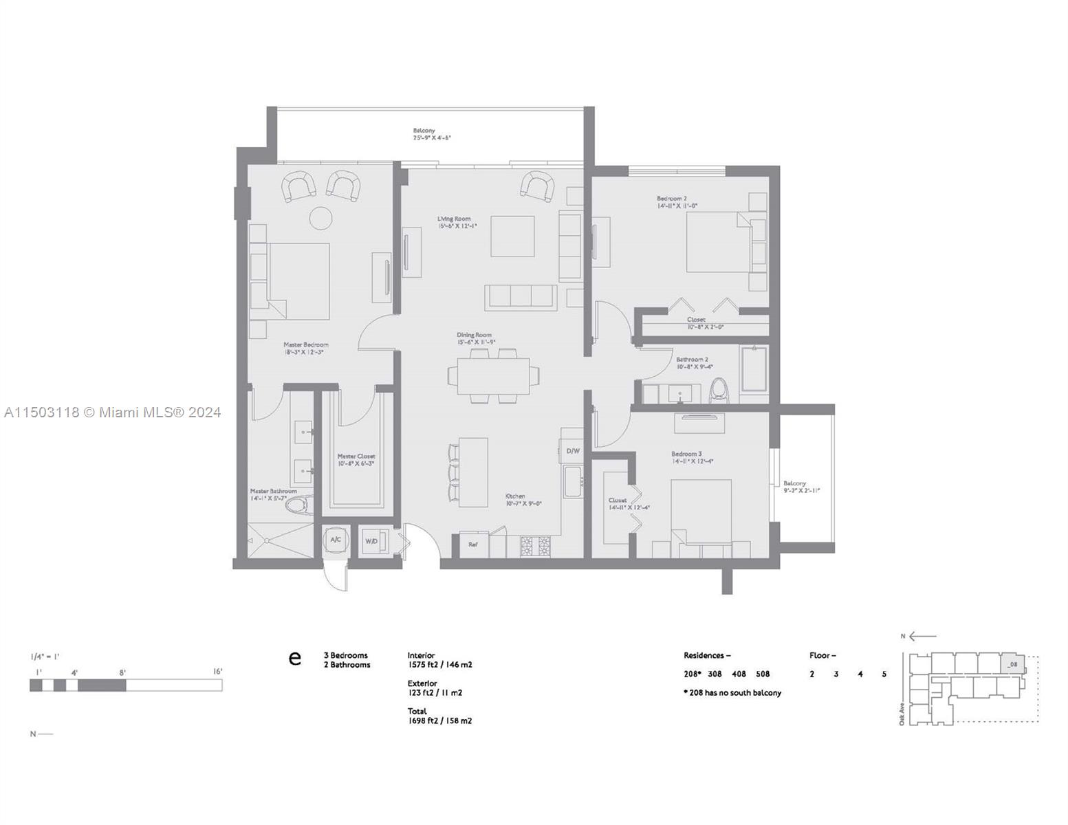 3034 Oak Avenue 508, Coconut Grove, Florida 33133, 3 Bedrooms Bedrooms, ,2 BathroomsBathrooms,Residential,For Sale,3034 Oak Avenue 508,A11503118