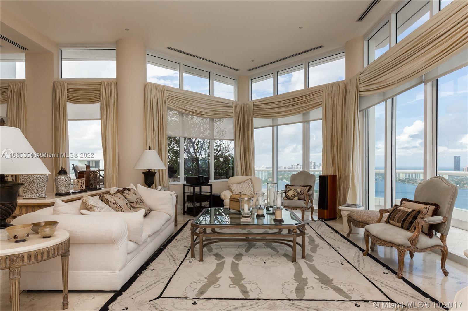 Enjoy breathtaking 180 degree views of the Intra-costal, Bay and Ocean from this spectacular 2-story Penthouse in the elegant and prestigious Residence Du Cap at Williams Island. This Penthouse offers a Jacuzzi and oversized wrap around terraces with spectacular views from every room, private elevator to your unit and elevator inside unit. Kitchen includes subzero fridge along with gagganau appliances and a breakfast nook. Enjoy your own private cabana right by the pool. Condo offers full amenities that include 16 tennis courts, 3 restaurants, state of the art spa, marina, walking and jogging paths, courtesy bus and more.