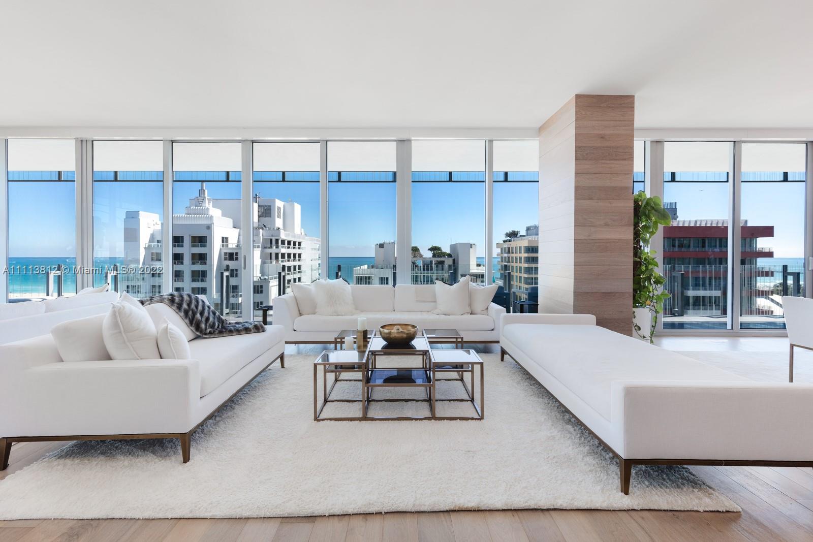 Spanning the entire 9th floor, this expansive residence is the perfect place to call home. Located on the famous Ocean Drive in the heart of the South of Fifth neighborhood boasting 360 degree views through floor to ceiling glass windows, 10 FT ceilings, a Calcutta marble kitchen with Gaggenau appliances and wood flooring throughout. Designed by Architect Rene Gonzalez, engaging our senses with inspiration from the surrounding landscape, designed with an all glass exterior to combine interiors with exterior spaces. Residents of GLASS are offered beach service, a beautiful pool area with Jacuzzi, boutique gym and a full time estate manager.