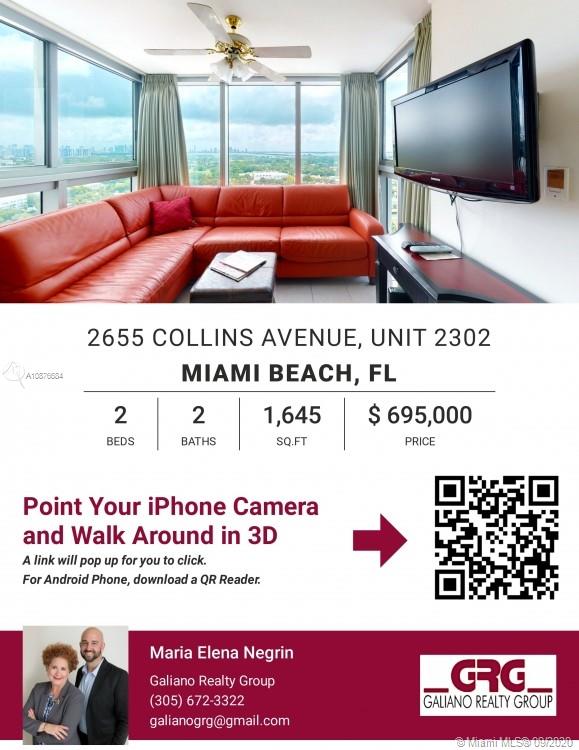 Miami Beach, FL 33140,2655 Collins Ave #2302