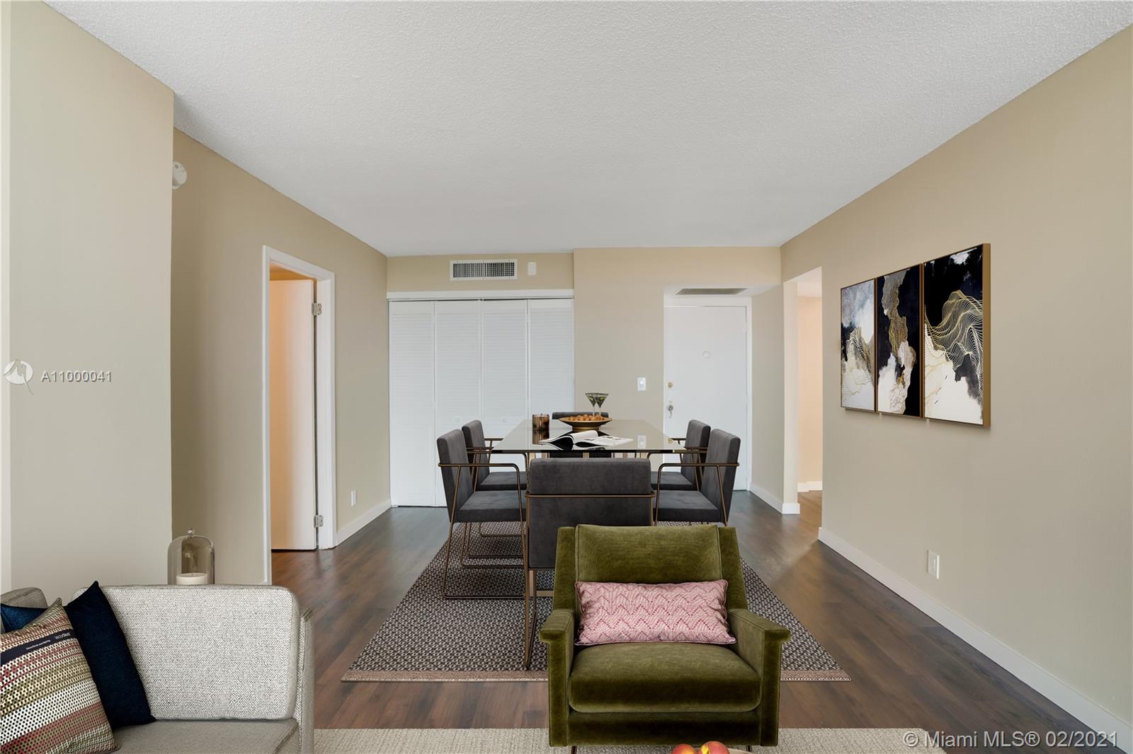 Virtually staged living and dining room