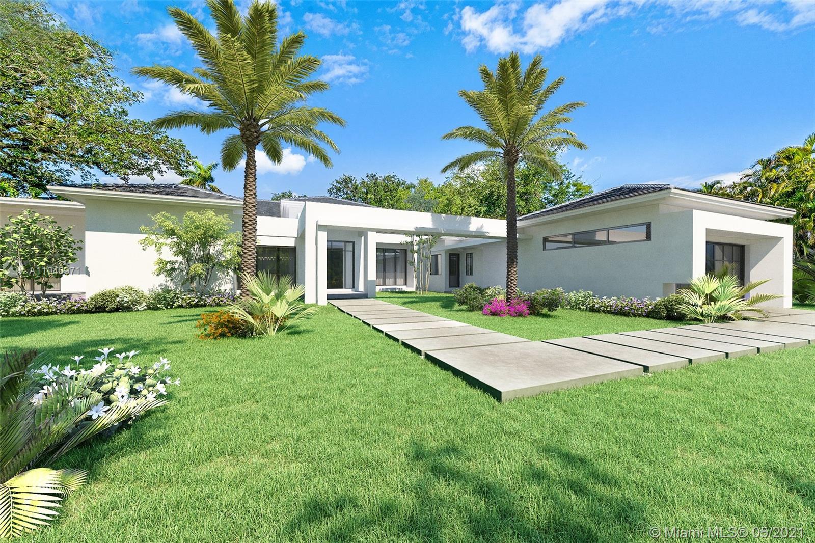 This spectacular modern estate built by Crawford Development offers a grand North Pinecrest location & situated on an expansive corner lot covered w/ green grounds & beautiful oaks and foliage. This gorgeous 5,500 sq ft custom design offers an open floorpan which wraps around a reflecting pool for a zen like feel throughout. Chef's kitchen designed by Italkraft & w/ Thermador Appliances, Island, Wine Cooler & Pantry. Cabana with outdoor kitchen & full bath perfect for entertaining. Oversized master overlooking reflecting pool, sitting area & Walk-In Closet. Unique design features channeling midcentury modern influences throughout. Other features include 2 car garage w/ space to add lift for additional parking, generator ready, two entrances on each side of lot a& A+ schools.