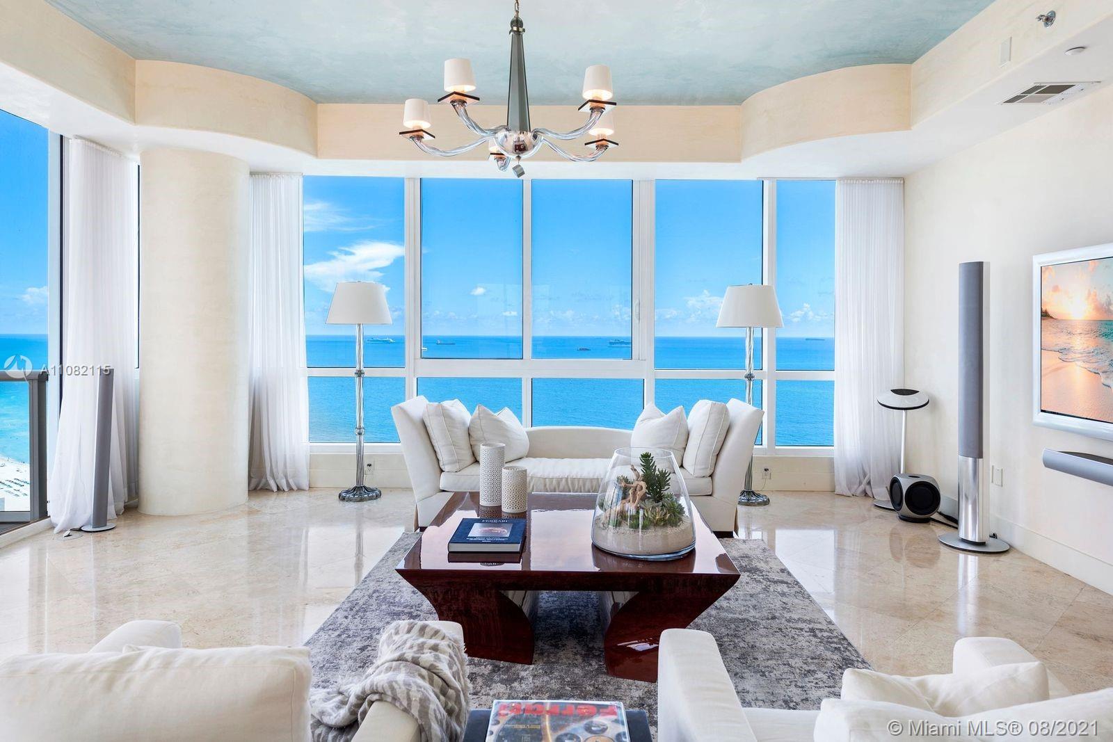 Remarkable gem rarely on the market! This flow through, double corner residence at the notable Continuum exhibits stunning sunrises and intimate sunsets each day. Live a life in paradise perched above the Atlantic Ocean on the 35th floor with incredible wrap-around panoramas from South Pointe. Appreciate gorgeous direct ocean views as well as parading cruise ships, Fisher Island and its golf course, and the dynamic Miami skyline. Completely upgraded chef's kitchen, Lualdi doors throughout and a dreamy primary suite with his/hers oceanfront spa-bath retreat are just a few lavish features. Continuum is a 13 acre, private beachfront sanctuary with amenities and attention to its residents second to none, including a private restaurant+beach club, 3 har-tru tennis courts, gym/spa/salon+3 pools.