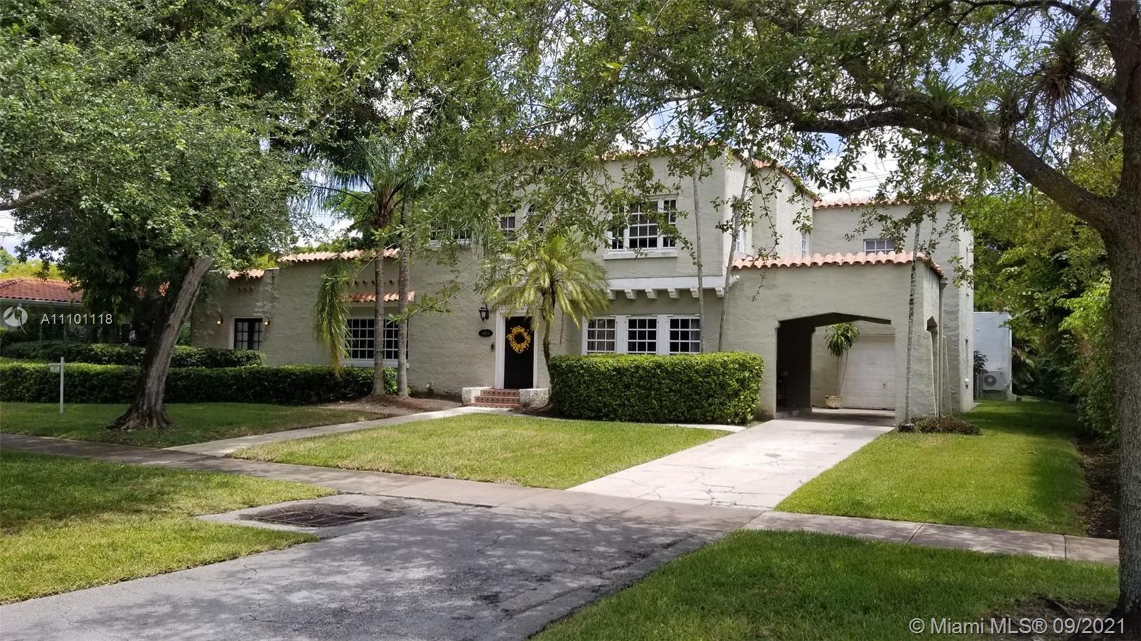 A beautiful Coral Gables, Mediterranean style home with Spanish tile roof lines, a family home with traditional floor plan on entry level are a spacious living and dinning room, a large bedroom, a playroom, a wonderful Florida room and a bright library/ office with entrance, full bath, kitchen & laundry. There are two large bedrooms, & a small library/ small office/ storage area, a nice sitting area/ study overlooking front of home, and a full bath on the second floor. The home has lots of interior arches, beautiful Florida Pine hard wood floors throughout and Mexican tile in the kitchen. This home sits on a regular rectangular 10,000 ft. lot, leaving room for expansion and a pool. Within walking distance of a 9 hole golf course, 3 parks & 20 tennis courts and 2 elem. schools
