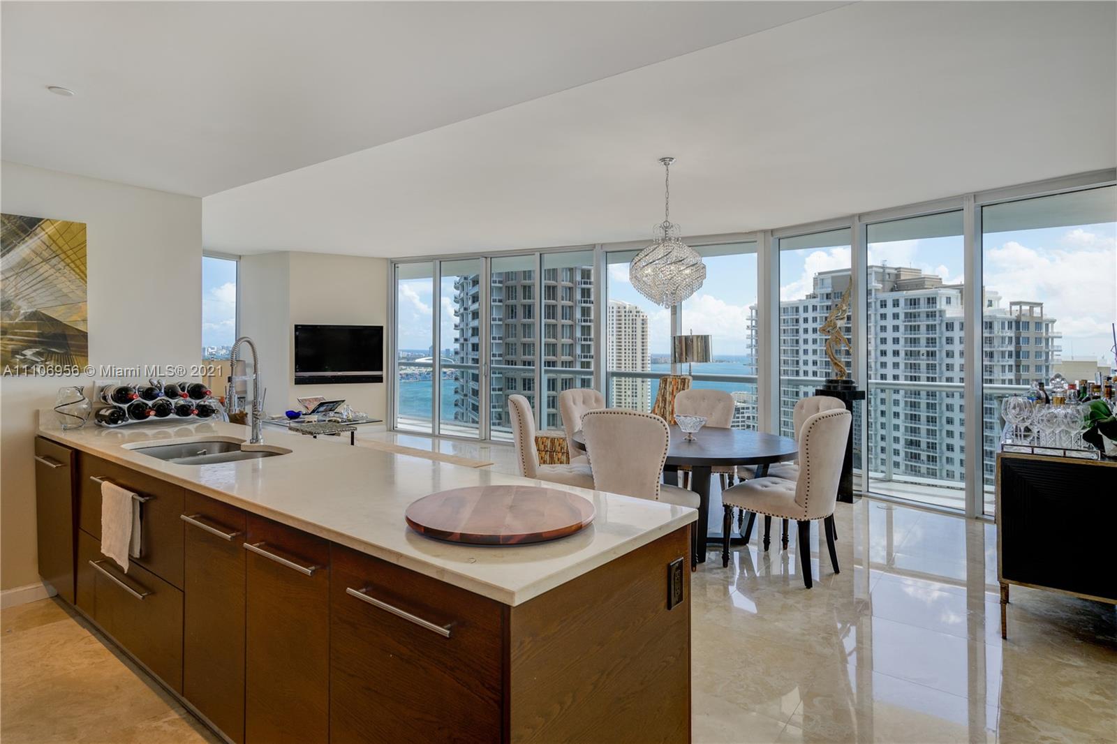 One of the best layouts in the Brickell area! 3 BD/2.5BA corner unit with gorgeous water views from all rooms. Gourmet kitchen with stainless steel appliances, assigned parking space, pet friendly & more. Hip and luxurious building by Philippe Stark with one of a kind common area and amenities. High-end restaurants on premises (Cipriani and Cantina La Veinte). Walkable neighborhood, 5 min walk to Brickell City Center.