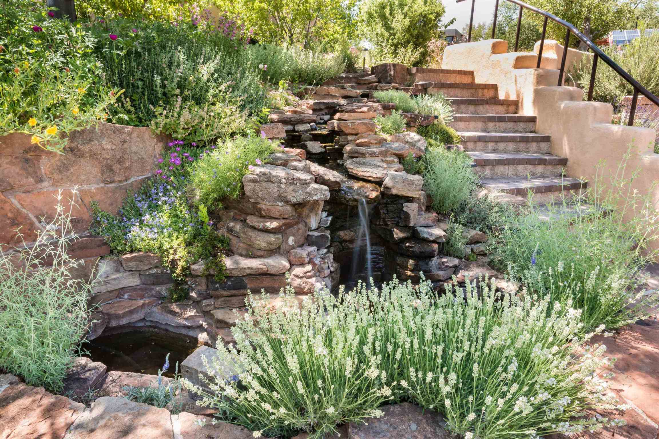 Rock Waterfall Fountain in the Community Gardens