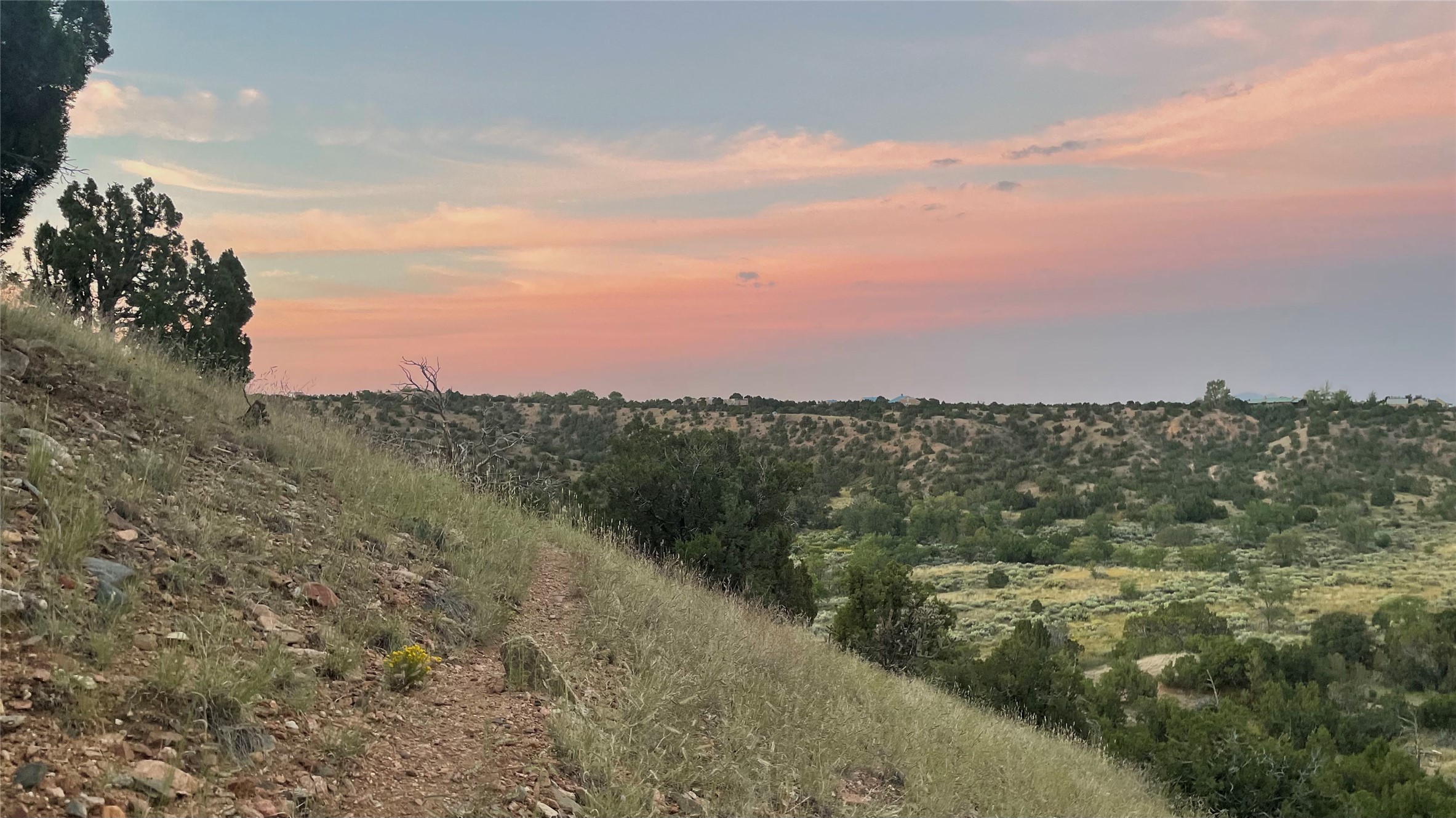 View from the private path, leading to the 86-acres of Arroyo Hondo Open Space