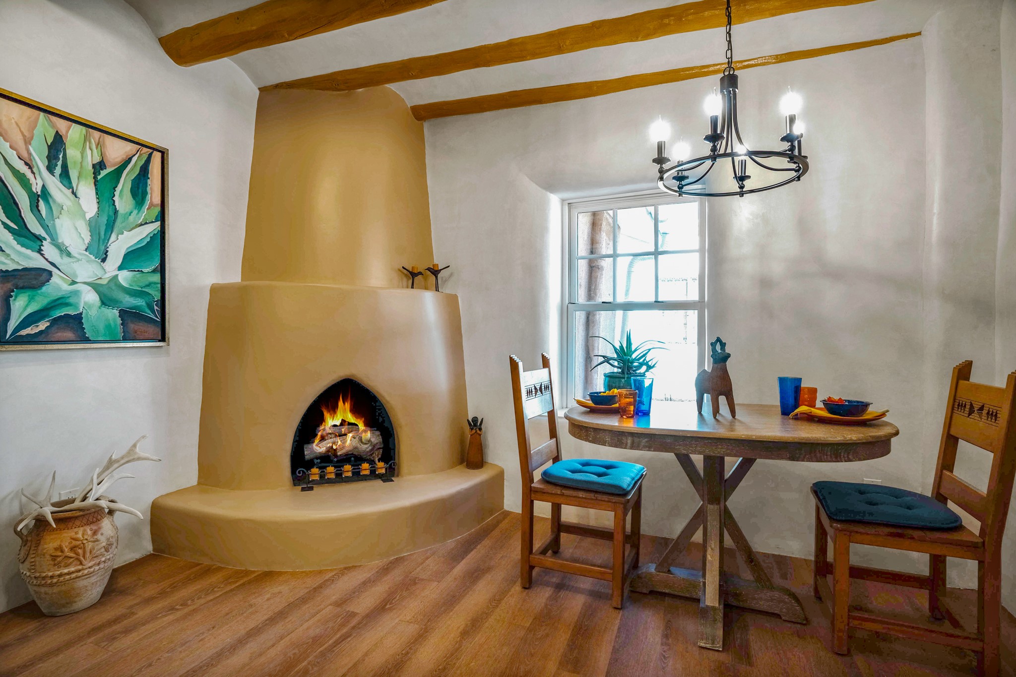 kiva fireplace in main residence kitchen