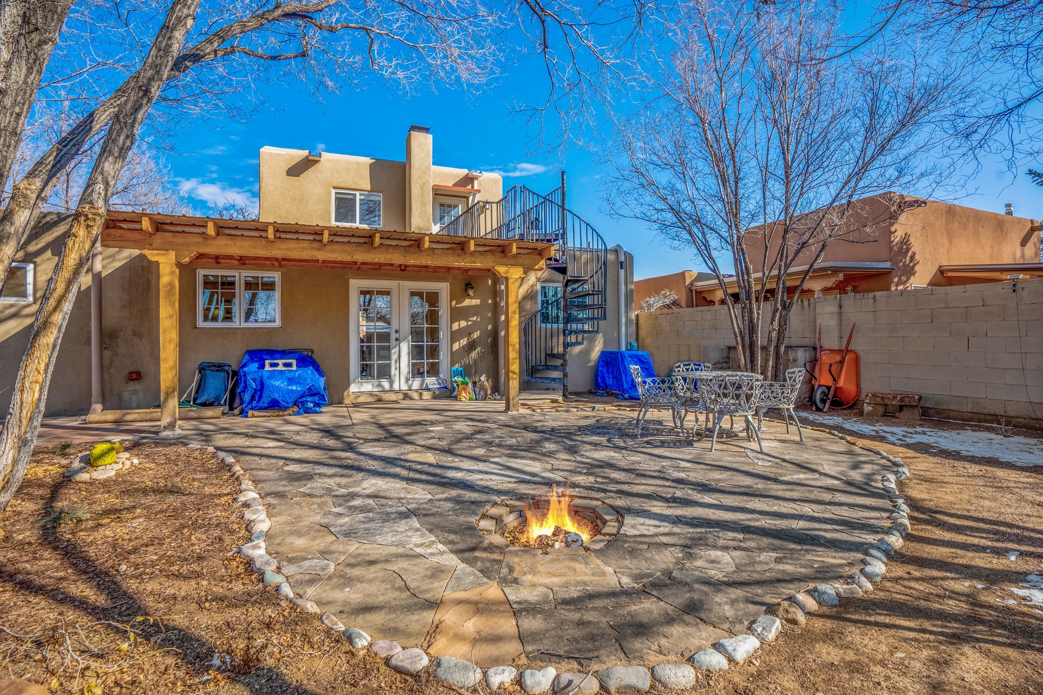 Flagstone patio and fire pit