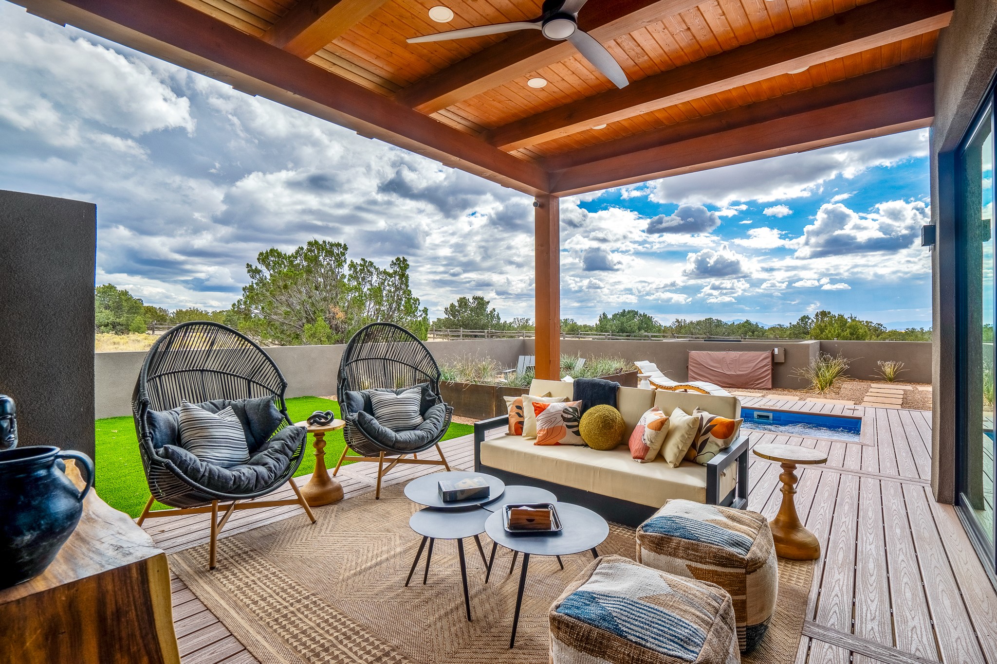 Outdoor living room lounge is expansive 379 sq. ft
