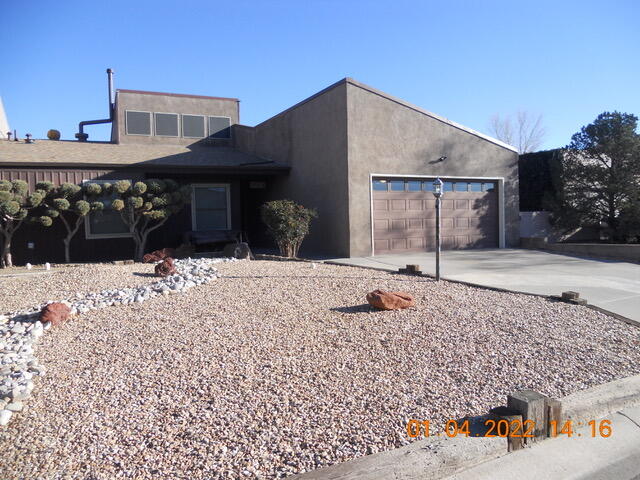 Glorious views facing the Sandias. Fantastic outdoor living space with 58'X13' covered patio. Abundant charm and style resonate throughout. Featuring high-end finishes and an open & bright floor plan, this home will not disappoint. Satin smooth ceilings, overhead lighting. Refrigerated Air/CFA heating. Gas fireplace in living room, kitchen appointed w/Stainless Steel appliances: range hood & ample eat at bar. Privately situated owners suite with walk-in closet. Enjoy low maintenance landscaping front and back.