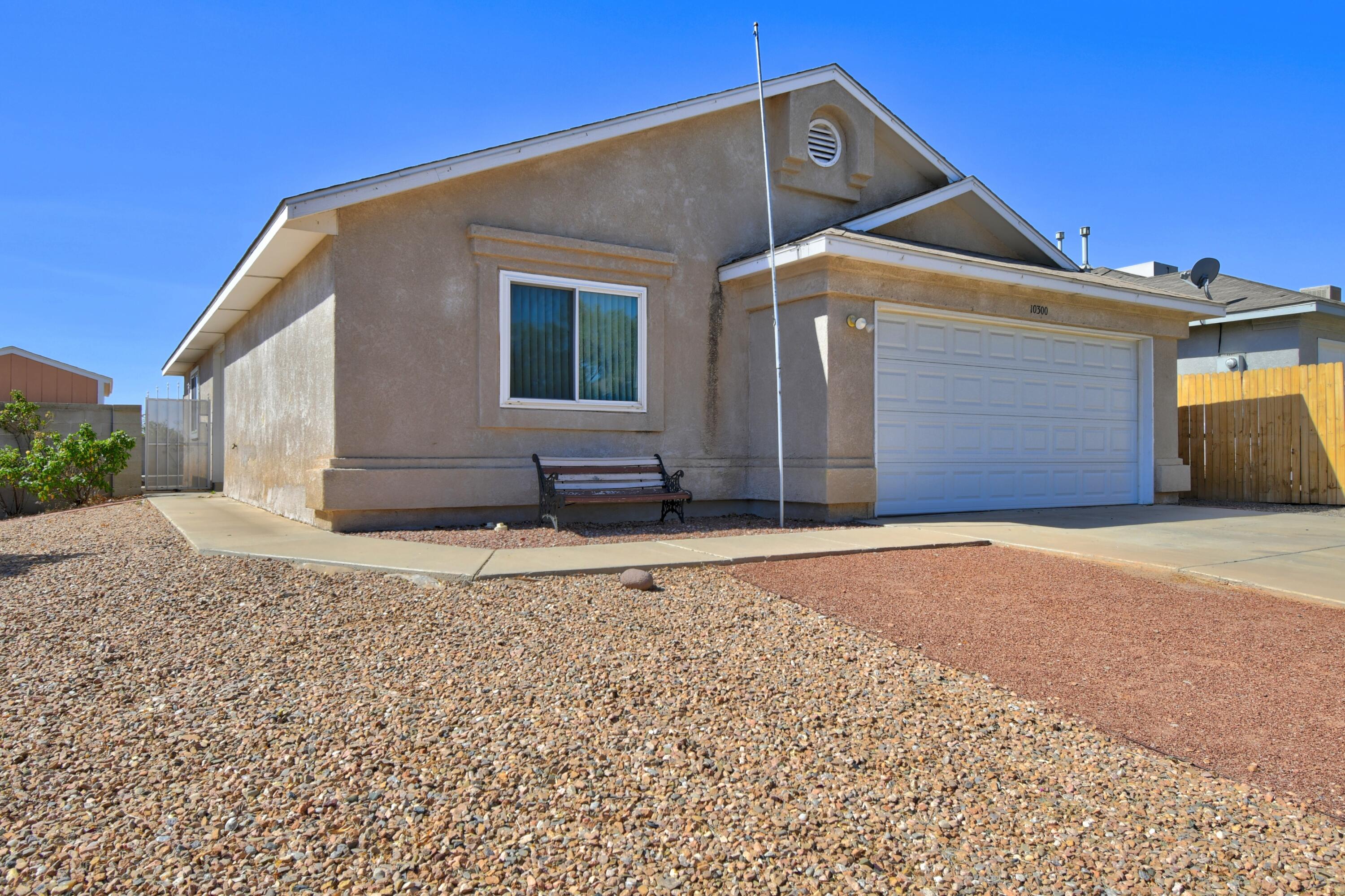Fantastic 3 bedroom, 2 bath home in the SW side of Albuquerque. This home has a great floor plan along with NEW paint and NEW carpet! Enjoy the covered patio off the eat in kitchen and stay cool this summer with refrigerated air.  Nice size yard with a tuff shed for extra storage.  Well established neighborhood close to schools, shopping and I-40.