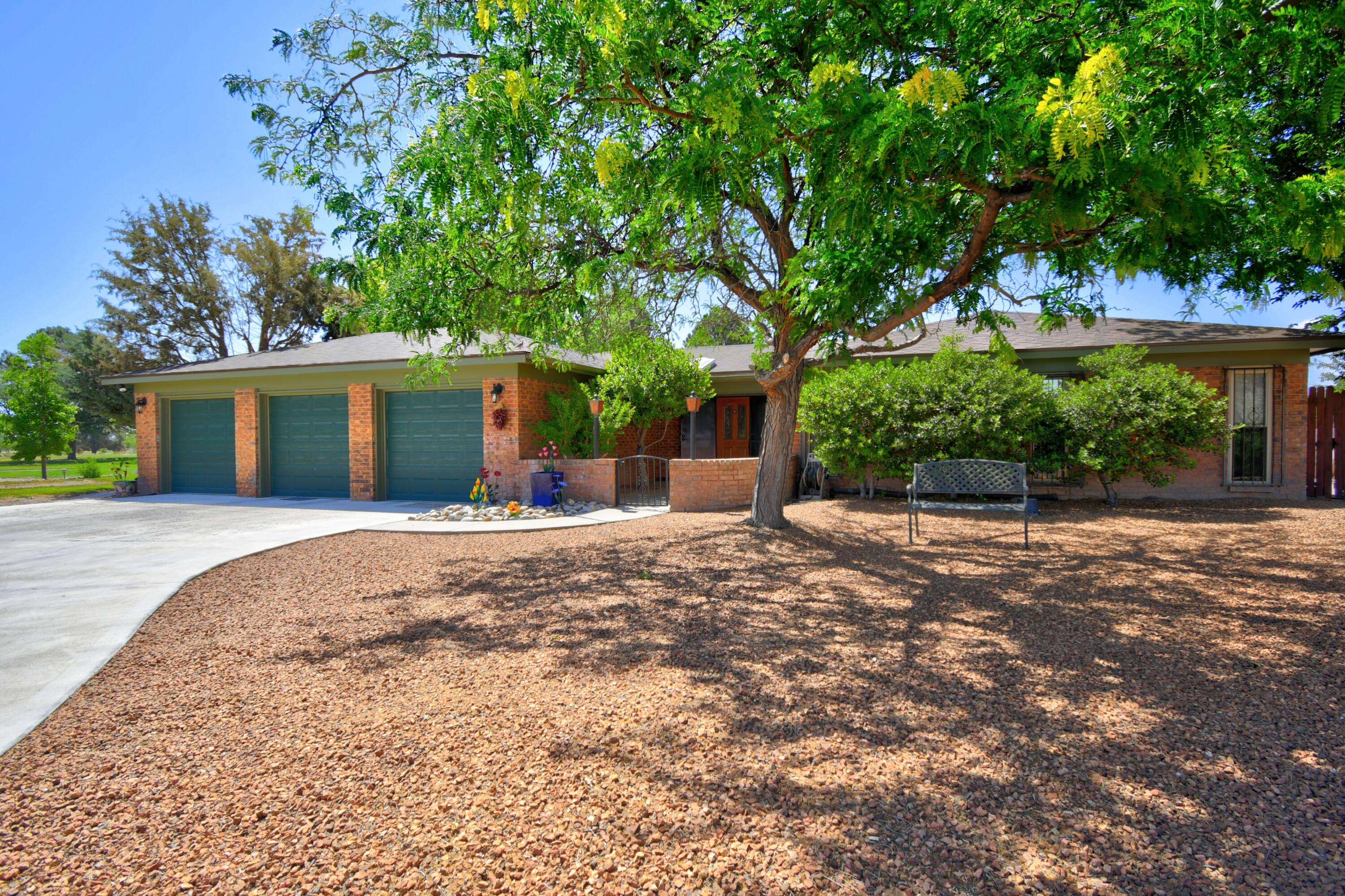 Delightful updated ranch style home nestled in a private culdesac .45 AC backing the Paradise Hills Desert Greens golf course! Amazing views of the golf course & the majestic mountains too! Wonderful setting. Inviting foyer opens to spacious living room w FP & hand carved mantle. Lovely Updated Kitchen opens to gracious dining room. Step from the dining room into the family room (not your typical sunroom). Owners Bedroom w separate vanities & closets. Nice sized secondary bedrooms & guest bath. Awesome huge backyd. Enjoy the relaxed atmosphere under the covered patio or out meandering the lovely yards & gardens. Shed too. Room for all. 3 Car gar. Updates: Roof (2020) w 5 yr warranty refaced cabinetry, remodeled kitchen,gas FP,ceiling fans, tile & wood floors& more.  Welcome home!