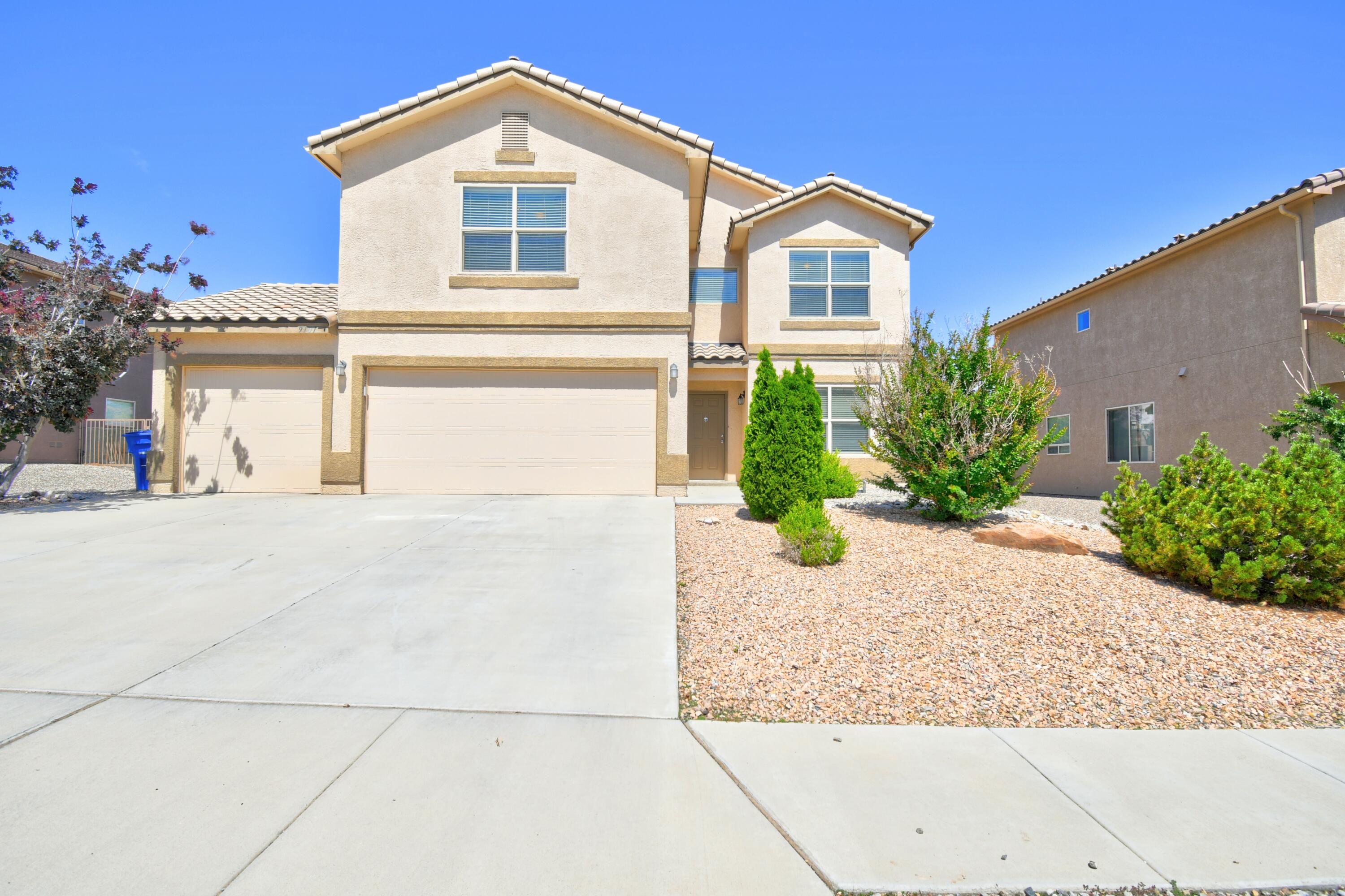 Welcome to this amazing 4 bedroom, 3 bath, 3 car garage home! Owned solar panels are an added bonus. This home features two living areas, loft upstairs, and landscaped private back yard with no neighbors behind. Two refrigerated units to keep you cool throughout the hot summer months. Home was recently painted, roof maintenance and refrigerated unit service March 2022. Professionally clean carpets June 2022. Home Inspection done March 2022. Quick access to Paseo Del Notre and Unser. Don't miss out of this stunning home! Schedule a private showing today!