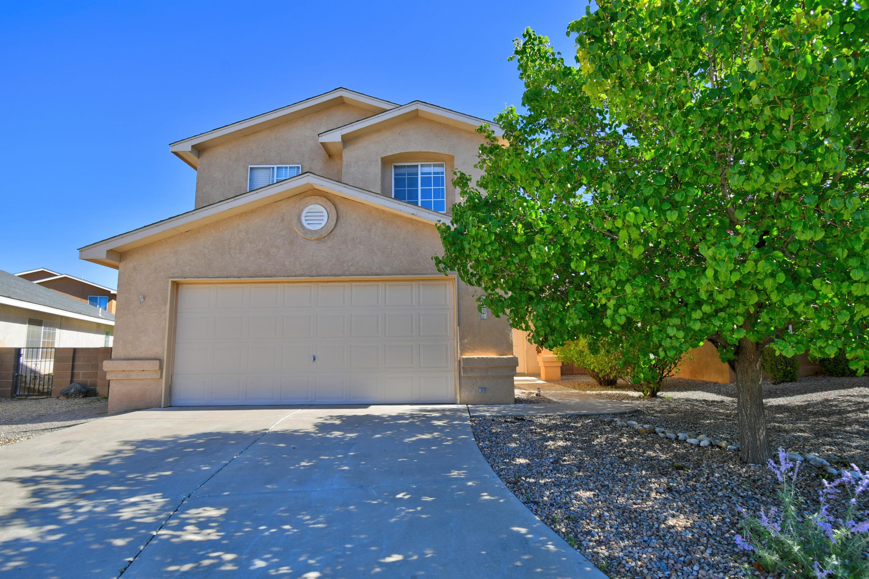 Immaculate 4 bedroom home near Ventana.  Easy living split floorplan with all bedrooms up, spacious living, dining, and entertaining down. New paint throughout, new carpet up, new vinyl ''Hardwood'' flooring down. Elegant private Primary Suite has double doors, Garden tub, large walk-in closet, ceiling medallion, with loft/sitting area entrance. Additional bedrooms have ample closets, are good sized, and could have multiple uses. Family/dining/living space down is light and open, leading to fully fenced backyard, nice shade tree, and planting areas. This is a great floorplan. Clean, welcoming and efficient.