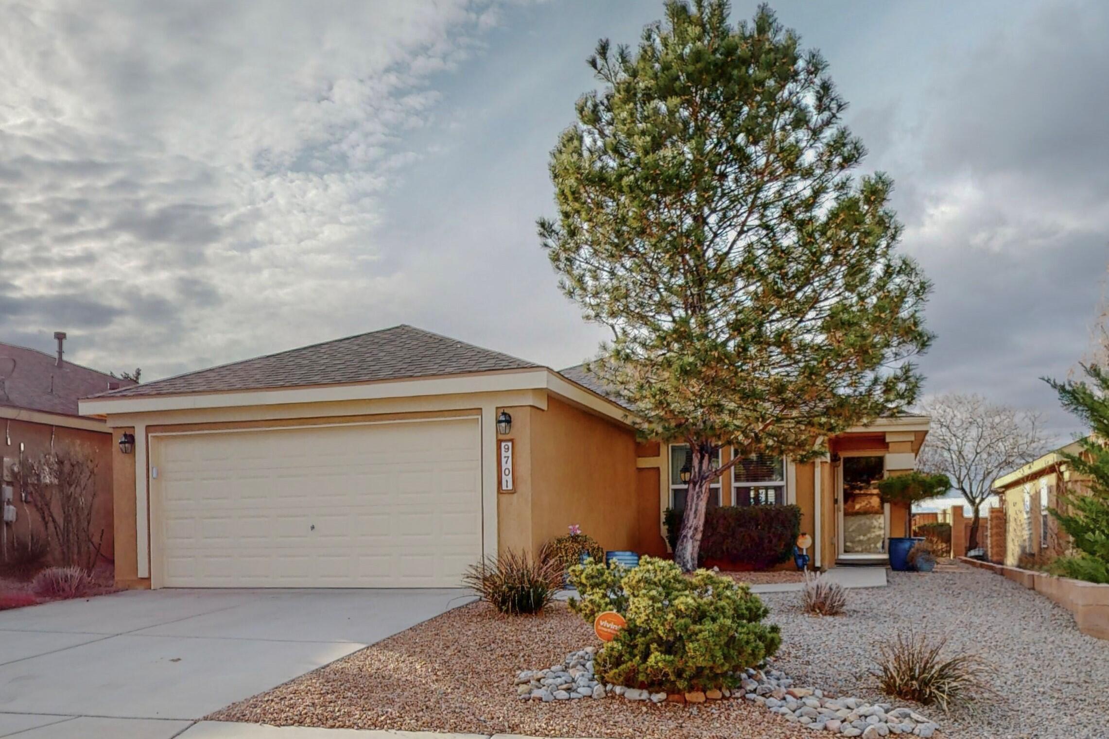 Pride of ownership shows throughout this beautiful home in Ventana West!  3 bedrooms plus a flex room that can be used as a formal dining or office!  Lots of recent updates include a new roof (2022), laminate wood flooring (2019), remodeled bathroom, garbage disposal, kitchen faucet and lighting.  Refrigerator, washer and dryer stay!  Shelves in the garage stay.  Save money on solar!  Refrigerated air.