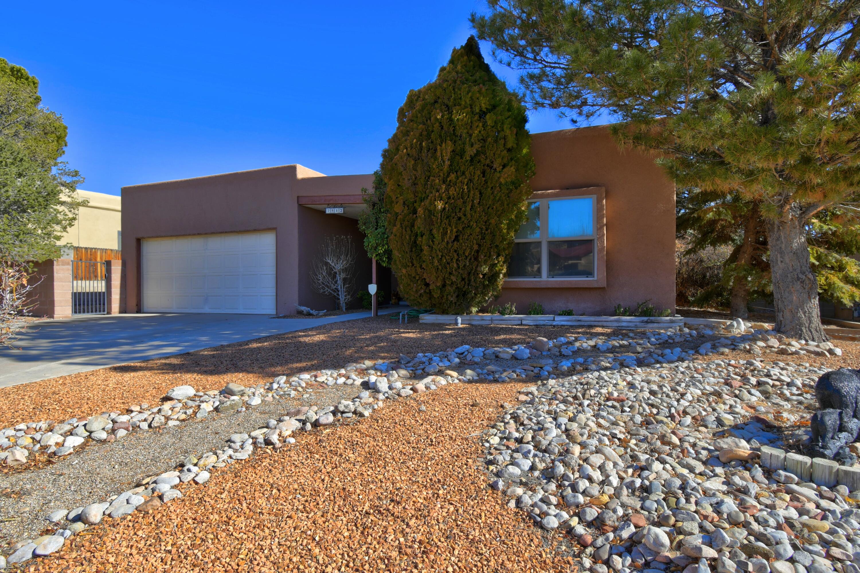 This charming single story, 3 bed, 2 bath home located in the high range at Taylor Ranch subdivision is walking distance to nearby schools and Petroglyph hiking trails. Enjoy the New Mexcio weather on the back covered patio in the beautifully landscaped backyard with gorgeous views of the Petroglyphs and Sandia mountains where you are guaranteed to see some New Mexico wildlife.  Water heater was replaced and refrigerated air was installed in 2022. This is the home you have been waiting for!