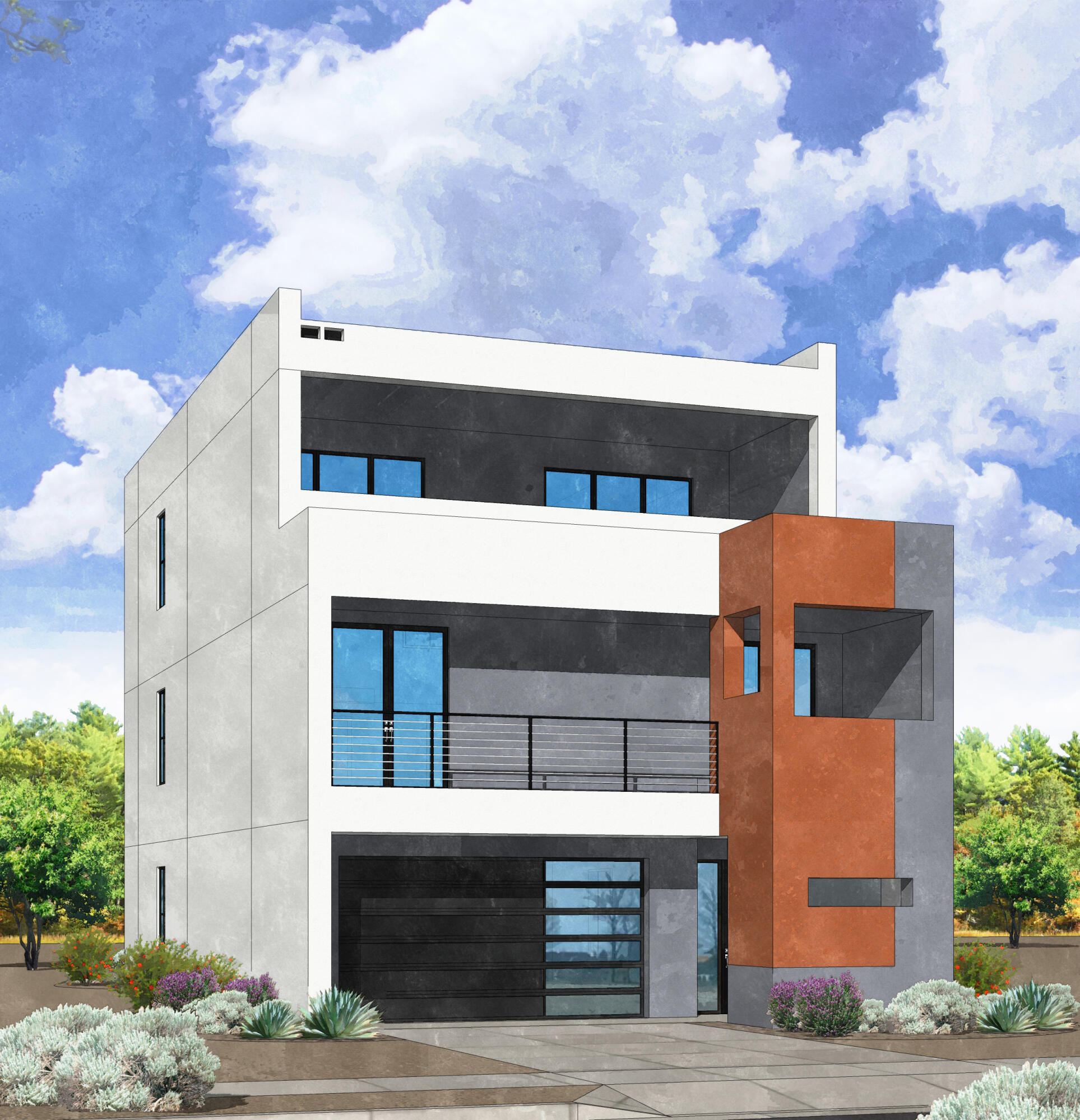 No need to settle for a resale home that will cost you a bundle to modernize! Luxury living has arrived in the Northeast Heights with a new Twilight townhome development on the corner or Wyoming and Montgomery. This new townhome has everything you need - an elevator takes you from floor to floor, or you can use the staircase, plenty of storage, two car garage w/opener, 5 bedrooms, balconies front and back, covered patio/porch front and back and more. Bedrooms are spacious and the owner's suite is amazing! large walk-in closet, lots of natural light, frameless glass shower door, separate garden tub, separate commode room and a garden tub. The 1st floor has 10' ceilings, glass sliders to a covered patio, a large kitchen w/tons of cabinets and a pantry w/a fantastic appliance pkg. Ltd # lots