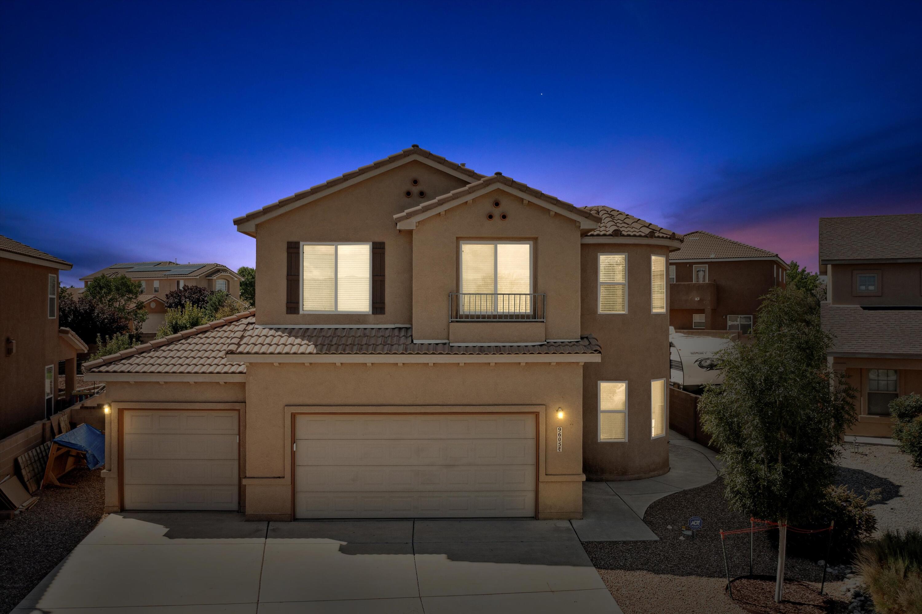 This is an exceptional opportunity to own a stunning home that has been thoughtfully upgraded throughout. The home boasts a bright and open floorplan, complete with spacious dual living areas downstairs, four bedrooms, a versatile office that offers a view and could easily serve as a library or hobby room, and upstairs a loft area that offers an additional living space. Throughout the interior, decorator paint has been tastefully applied (2021), creating an inviting and stylish atmosphere. The primary suite is a true retreat, featuring a luxurious garden tub for relaxation and a balcony that provides a serene escape. The formal dining room is a highlight, boasting a two-way fireplace that adds warmth and charm. The gourmet kitchen, equipped with granite countertops, a large island with